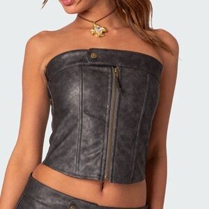 Stylish Black Faux Leather Tube Top